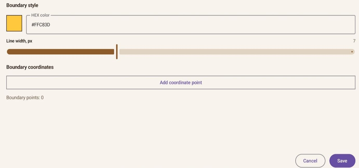 Project boundary style controls, including line thickness.