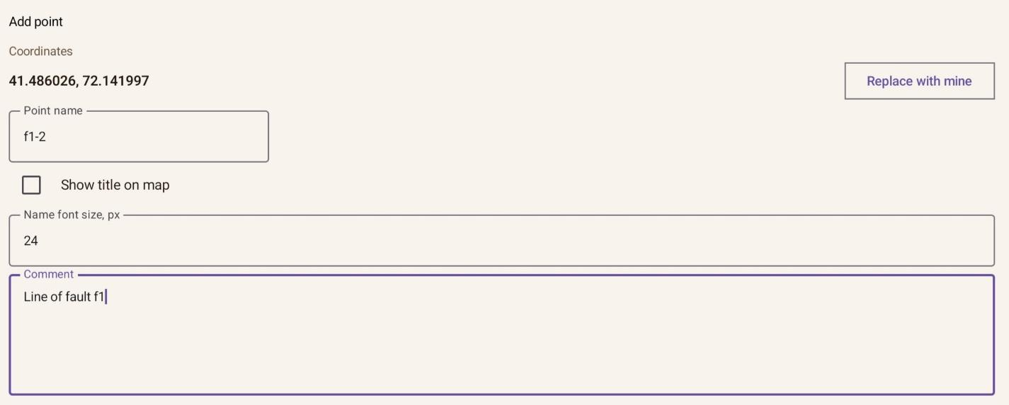 Add Point dialog with coordinates, label, comment, and symbol settings.