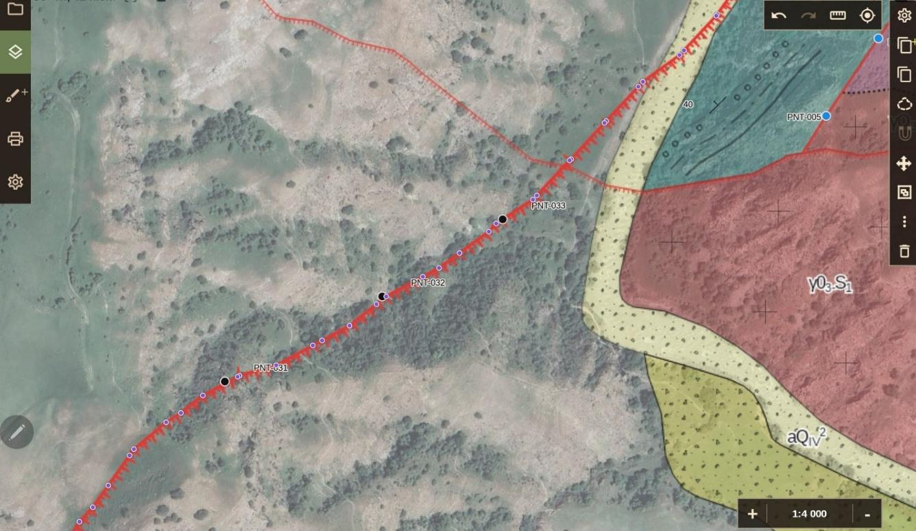 Adjusted fault projection on the map.